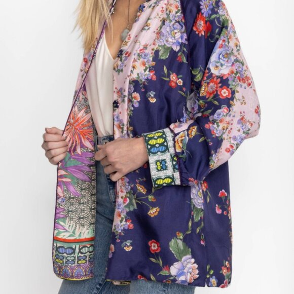 Johnny Was Bordona Heather Reversible Silk Kimono Jacket Mixed Print XL NWT - Picture 7 of 10